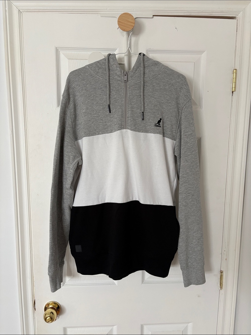 Kangol Gray White Black Colorblock Half-Zip Hoodie